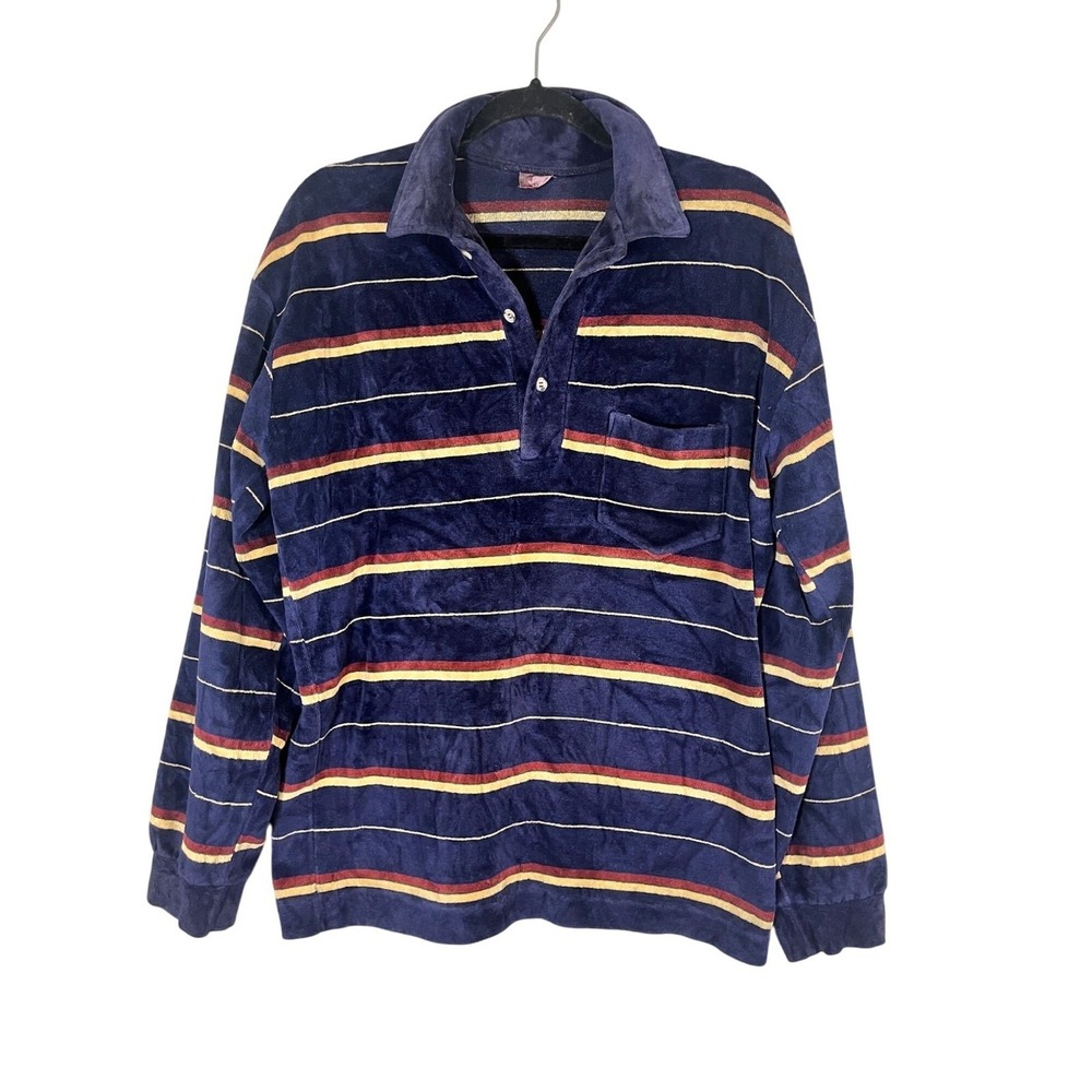 Retro Rugby Striped Shirt Blue M Preppy Academia Y2K Classic Grunge 80s Neutral